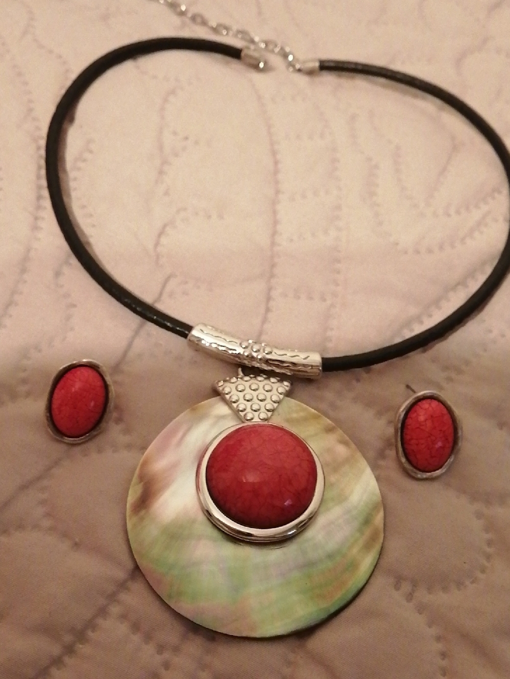 Sputnik (Spoutnik) Vintage MOP Abalone Pendant Necklace & Earrings SET